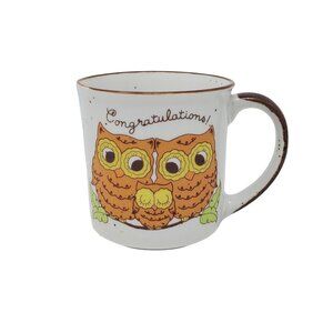 Retro Owl Mug Speckled Stoneware Owlet Baby Congratulations Vintage